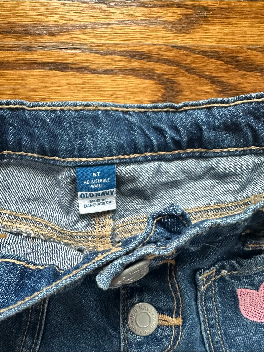 Old Navy Blue Denim Shorts with Pink Tulip Pockets - Picture 2 of 2